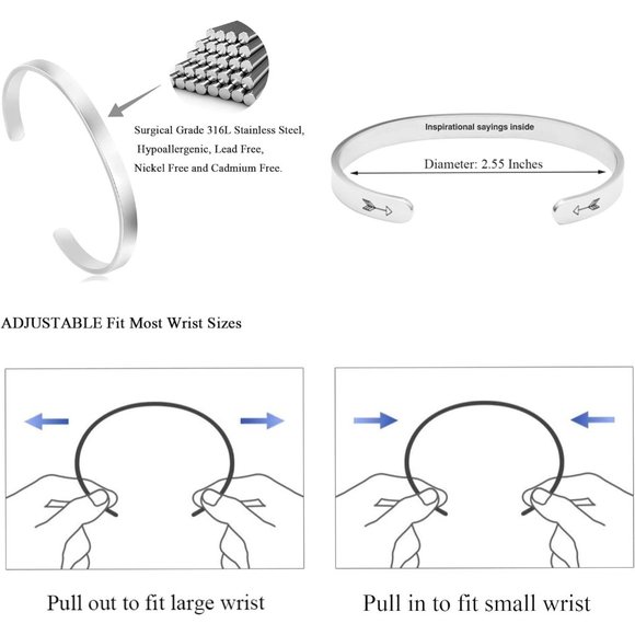 Women Silver Stainless Steel Cuff Bracelets - Picture 6 of 7